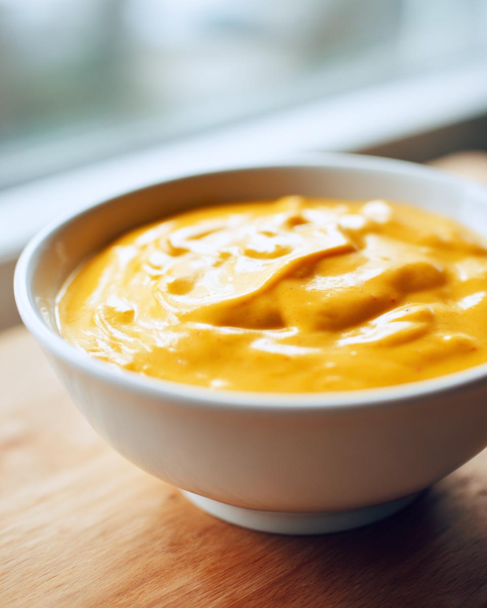 Close-up of thick, creamy, bright orange beer cheese dip served in a small white bowl.