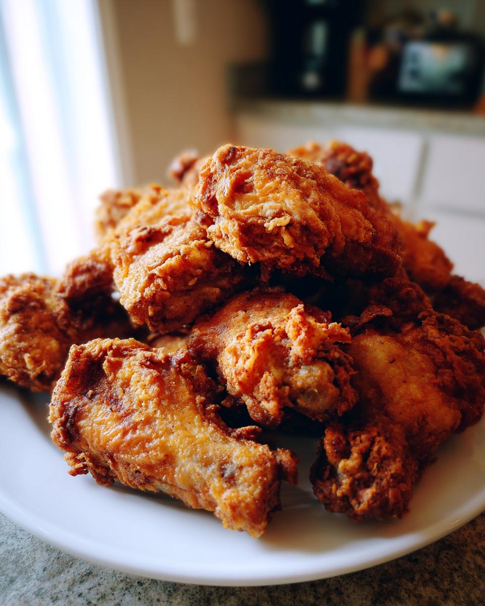 A close-up of a pile of golden brown, crispy air fryer chicken wings stacked high on a white plate.