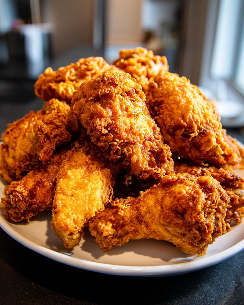 A generous mound of golden-brown, crispy fried chicken wings piled high on a white plate.