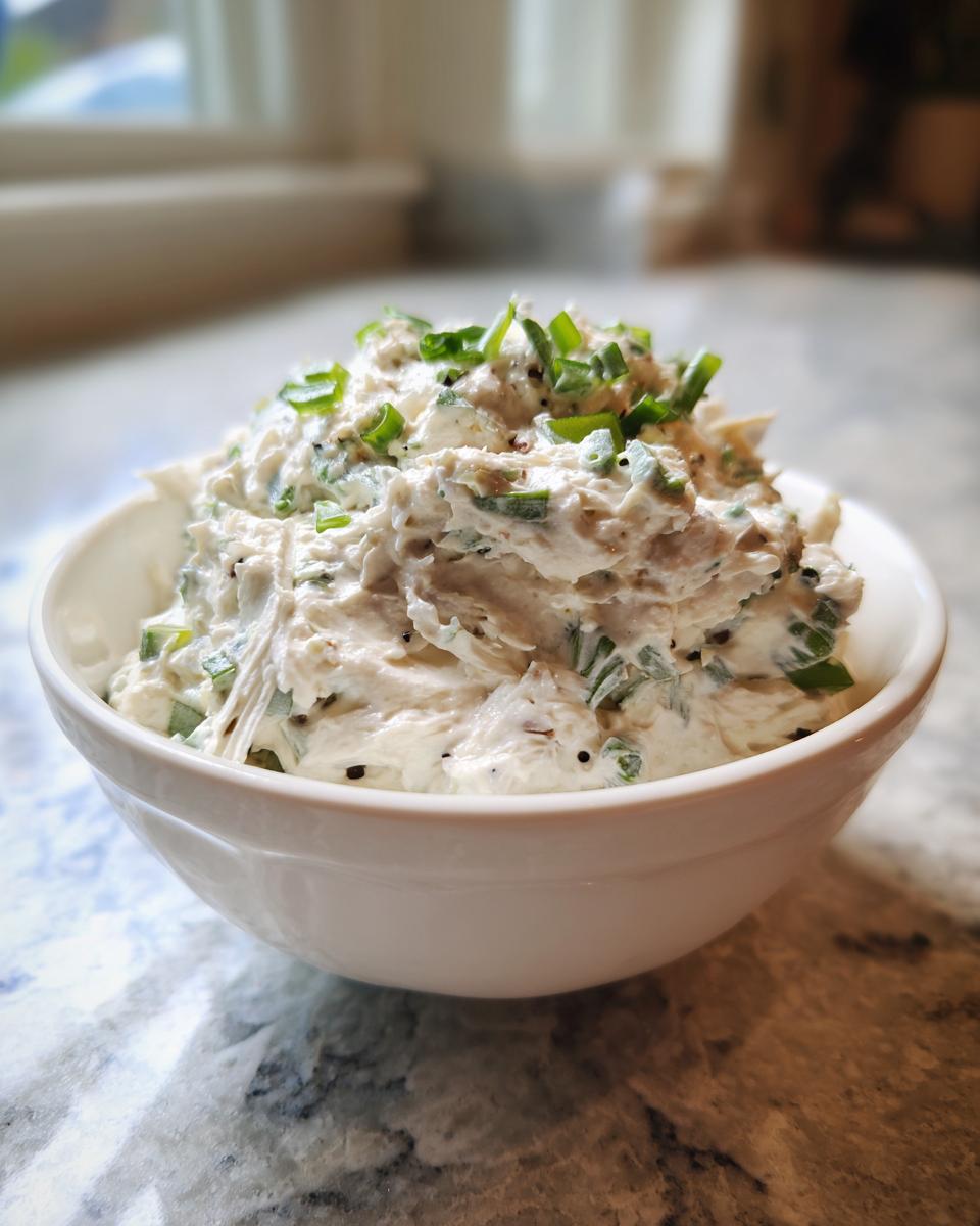 A white bowl filled with creamy clam dip, garnished generously with chopped green chives.