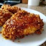 Close-up of crispy fried chicken pieces coated in a shiny, sweet and spicy hot honey chicken glaze.