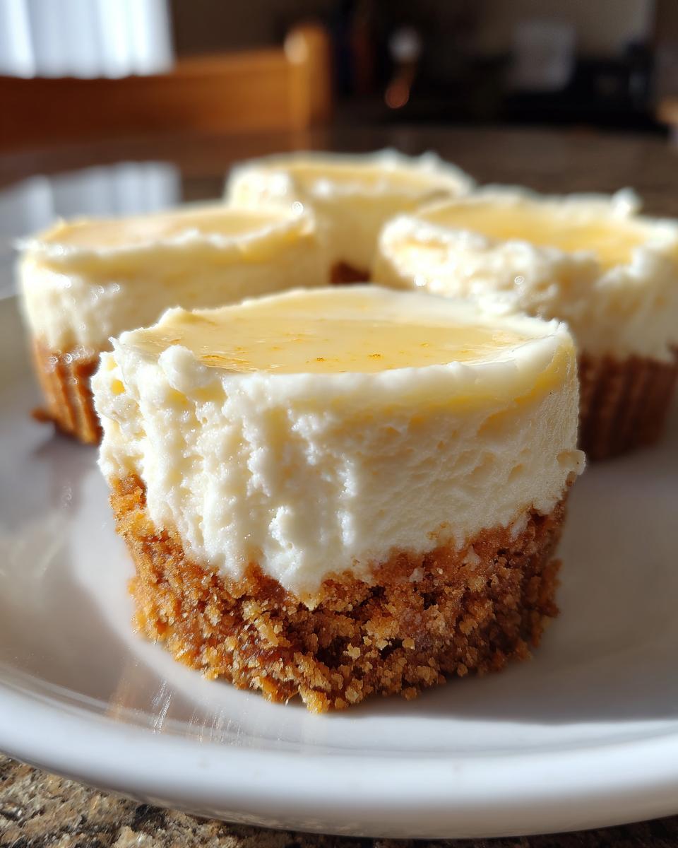 A close-up of one perfect cheesecake cupcake with a graham cracker crust and a light glaze topping.