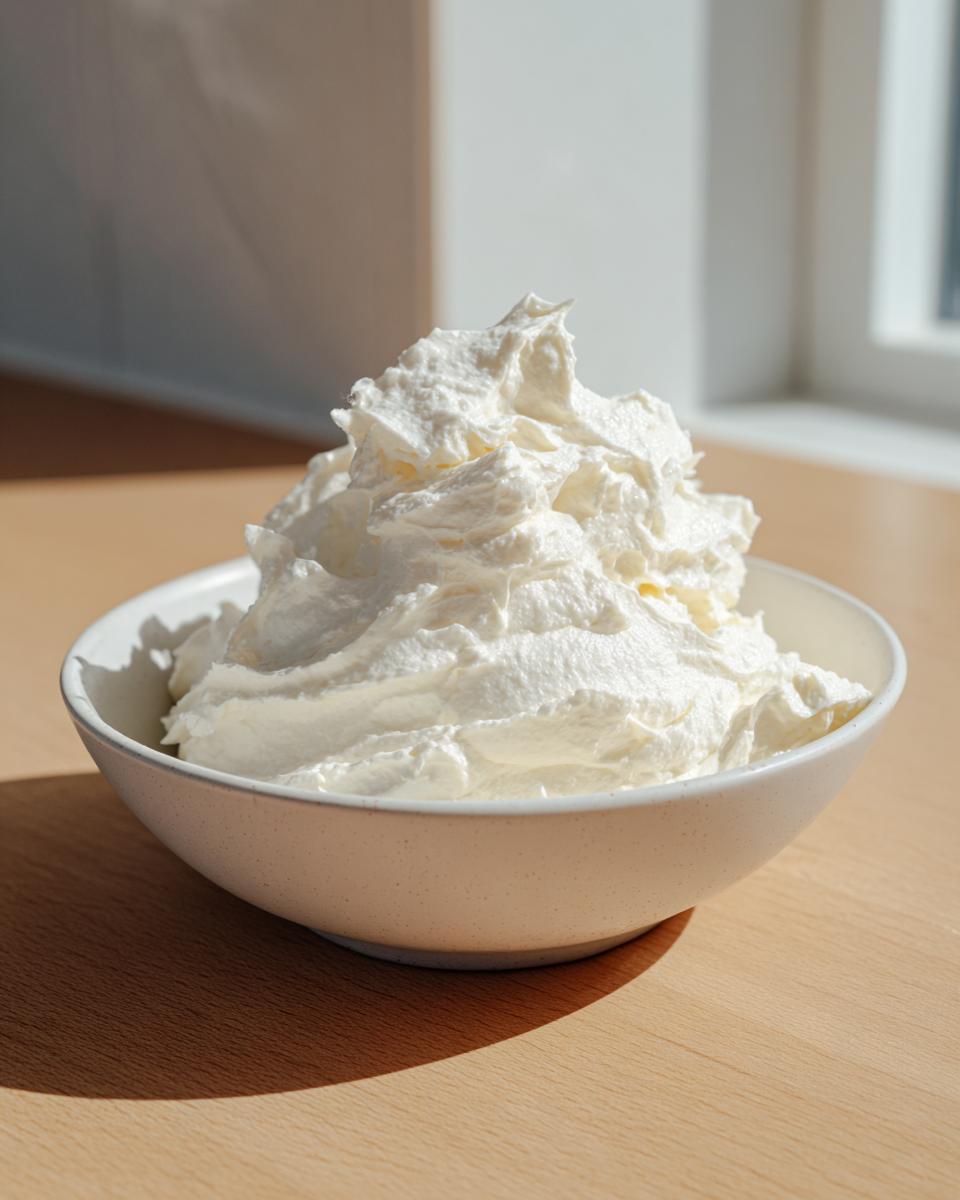 A bowl filled with a large mound of fluffy white base ingredient for the 5-Minute garlic sauce recipe.