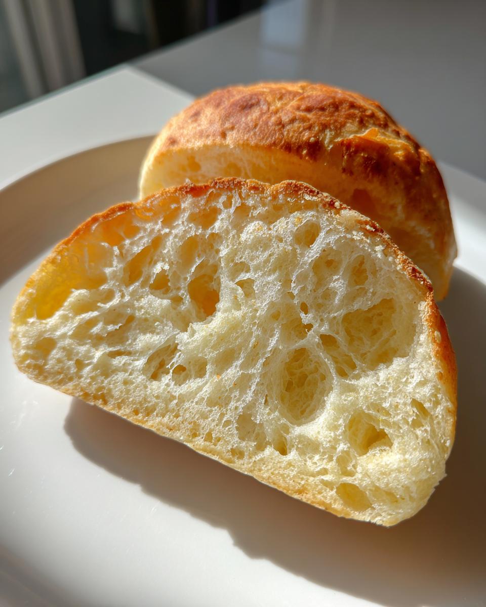 Close-up showing the open, airy crumb structure of a sliced sourdough english muffin.
