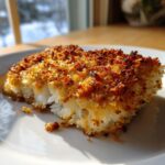 Close-up of a flaky white fish fillet with a golden, crispy baked coating from the Crispy Baked Cod recipe.