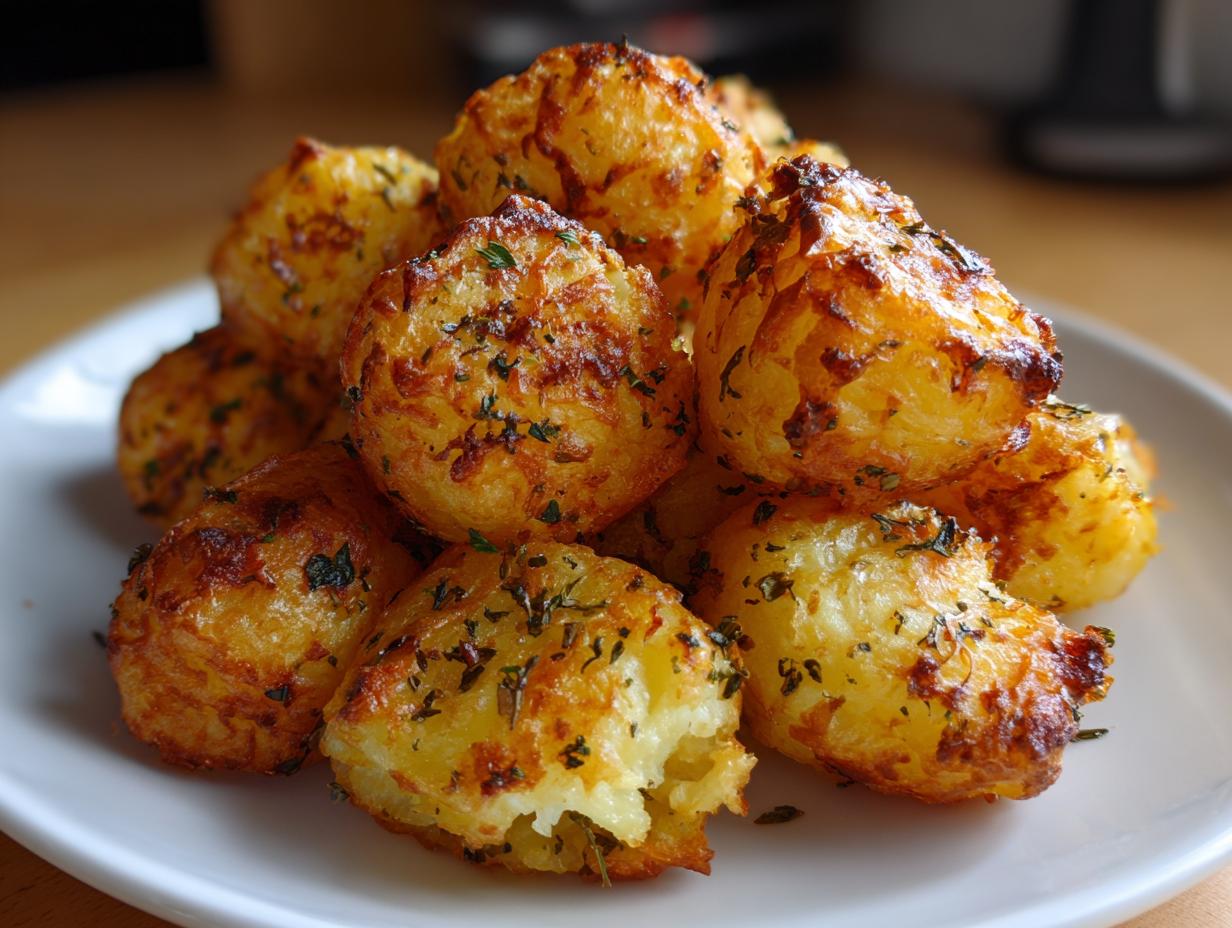 A close-up of perfectly golden and crispy oven roasted potatoes seasoned with herbs on a white plate.